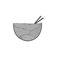 logo della ciotola in stile noodle con le bacchette vettore