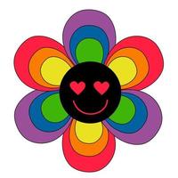 fiore lgbt nei colori dell'arcobaleno e faccia emoji. bandiera dell'orgoglio lgbt o colori dell'arcobaleno vettore