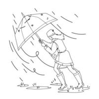 tempo pioggia giorno ragazza a piedi con ombrello vettore