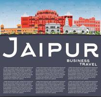skyline di jaipur con punti di riferimento a colori, cielo blu e spazio per la copia. vettore