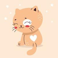 simpatico gattino in stile piatto cartone animato. animale domestico, gattino. illustrazione vettoriale per vivaio, stampa su tessuti, carte, vestiti.