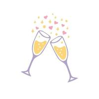 bicchieri con icona di champagne. stile doodle disegnato a mano. , minimalismo. vacanze, feste, amore, San Valentino, auguri per le vacanze di compleanno di anniversario di matrimonio vettore