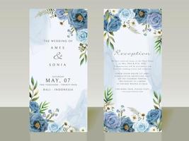 inviti di nozze eleganti fiori blu vettore