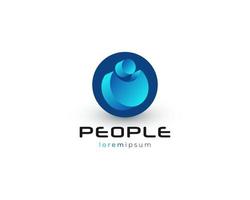 3d persone logo design in sfumatura blu. logo o icona della gente per l'identità aziendale vettore