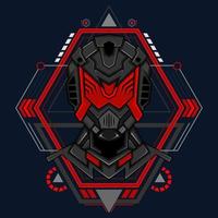 illustrazione grafica vettoriale del cavaliere robot cyborg sullo sfondo degli ornamenti della geometria sacra, perfetto per il design di t-shirt, adesivi, poster, merchandising e logo e-sport