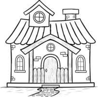 illustrazione della pagina di colorazione della vecchia casa da favola isolata vettore