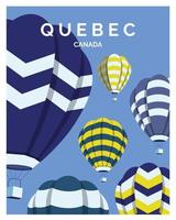 Quebec con una colorata mongolfiera. viaggio in quebec canada. illustrazione vettoriale per sfondo, poster, cartolina