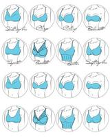 illustrazione del design e della varietà di reggiseni da donna in un cerchio. modelli di lingerie disegnati a mano. le brasserie sono classificate in vari stili in base a criteri. vettore