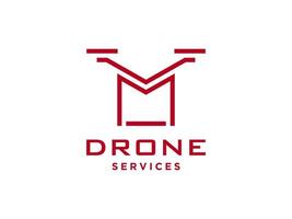 lettera m icona vettore modello logo drone. vettore di droni fotografici. icona vettore elicottero quad