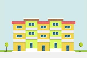 design piatto, edificio di appartamenti verde e giallo in stile asiatico con sfondo azzurro del cielo, illustrazione vettoriale