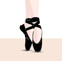 piedi di ballerina in piedi in punta di piedi in ballerine nere con nastri vettore