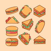 pacchetto di illustrazioni doodle sandwich vettore