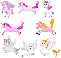 set di unicorni simpatici cartoni animati isolati su sfondo bianco vettore