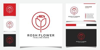 logo di lusso linea mono fiore rose con design biglietto da visita vettore