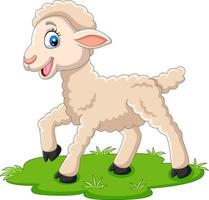 cartone animato felice agnello sull'erba vettore
