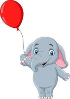 elefante del fumetto che tiene un pallone rosso vettore