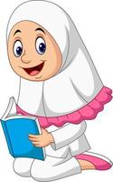 ragazza musulmana del fumetto che legge un libro vettore