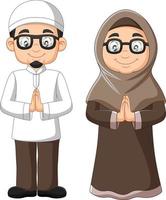 cartone animato vecchia coppia musulmana su sfondo bianco vettore