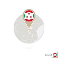 mappa e bandiera del burundi in cerchio. mappa del burundi, spilla della bandiera del burundi. mappa del burundi nello stile del globo. vettore