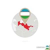 mappa e bandiera dell'uzbekistan in cerchio. mappa dell'uzbekistan, spilla della bandiera dell'uzbekistan. mappa dell'uzbekistan nello stile del globo. vettore