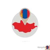 mappa della Mongolia e bandiera in cerchio. mappa della Mongolia, spilla della bandiera della Mongolia. mappa della Mongolia nello stile del globo. vettore