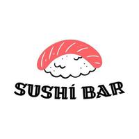 sushi con la scritta sushi bar. logo di concetto di sushi bar, fast food asiatico. illustrazione di cibo giapponese isolato vettoriale. vettore
