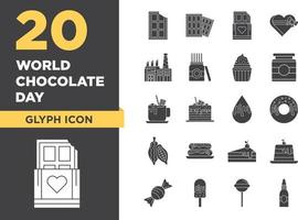 insieme dell'icona del glifo della giornata mondiale del cioccolato vettore