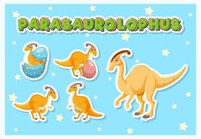 set di simpatici personaggi dei cartoni animati di dinosauro parasaurolofo vettore