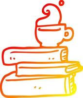 libri di cartoni animati di disegno a linea a gradiente caldo e tazza di caffè vettore