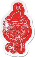 adesivo in difficoltà cartone animato di un leone che indossa il cappello di Babbo Natale vettore