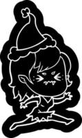 icona del fumetto infastidito di una ragazza vampiro che indossa il cappello di Babbo Natale vettore