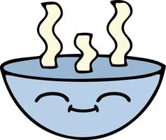 simpatico cartone animato ciotola di zuppa calda vettore