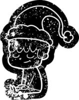 icona in difficoltà del fumetto di un ragazzo felice che indossa il cappello di Babbo Natale vettore