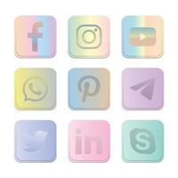 set di popolari loghi dei social media sulle icone dei pulsanti. colori sfumati pastello