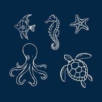 vita sottomarina del mare o dell'oceano con diversi animali. illustrazione disegnata a mano convertita in vettore. vettore