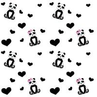 carino modello senza cuciture con panda e cuori. sfondo per bambini vettore