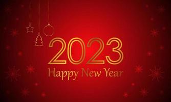 felice anno nuovo 2023. banner festivo con numeri d'oro su sfondo rosso con fiocchi di neve. illustrazione vettoriale