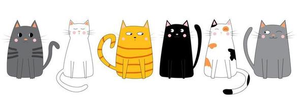 set di simpatici gatti colorati divertenti. scarabocchio in stile cartone animato. illustrazione vettoriale isolato su sfondo bianco