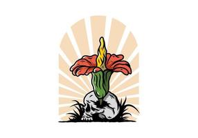 fiore di cadavere che cresce sull'illustrazione del cranio vettore