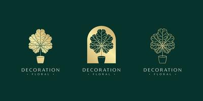 pianta decorativa foglia floreale interno colore dorato ramo albero logo vettoriale design