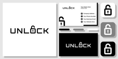 wordmark lettera lucchetto sbloccare chiave di protezione sicura modello di biglietto da visita con logo di blocco aperto vettore