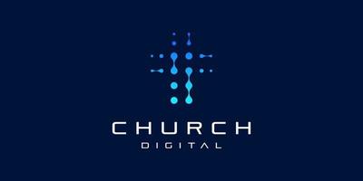 chiesa croce tecnologia cristiana connessione digitale vettore astratto logo design