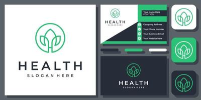lettera iniziale h salute foglia natura pianta assistenza sanitaria organico logo design con biglietto da visita vettore