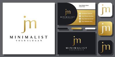 iniziali lettera jm o jm oro lusso elegante minuscolo semplice logo vettoriale design con biglietto da visita