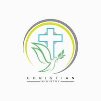logo della chiesa con il concetto di croce e colomba in cerchio per la chiesa cristiana vettore