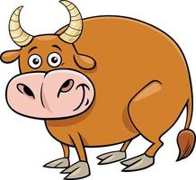 cartone animato divertente toro animale da fattoria personaggio vettore