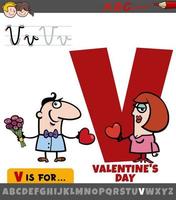 lettera v dall'alfabeto con il giorno di san valentino dei cartoni animati vettore