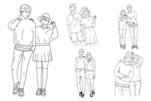 set bundle line art disegno semplice coppia carina amore disegnato a mano vettore