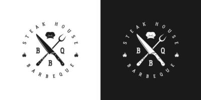 design del logo del barbecue del distintivo dell'emblema dell'annata vettore