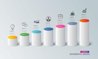 cronologia del cilindro di infografica con modello di dati a 7 numeri. illustrazione vettoriale sfondo astratto.